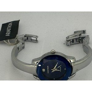 Armitron Diamond Watch Women 23mm Silver Tone Blue Dial Faceted New Batt‎ 7" Z